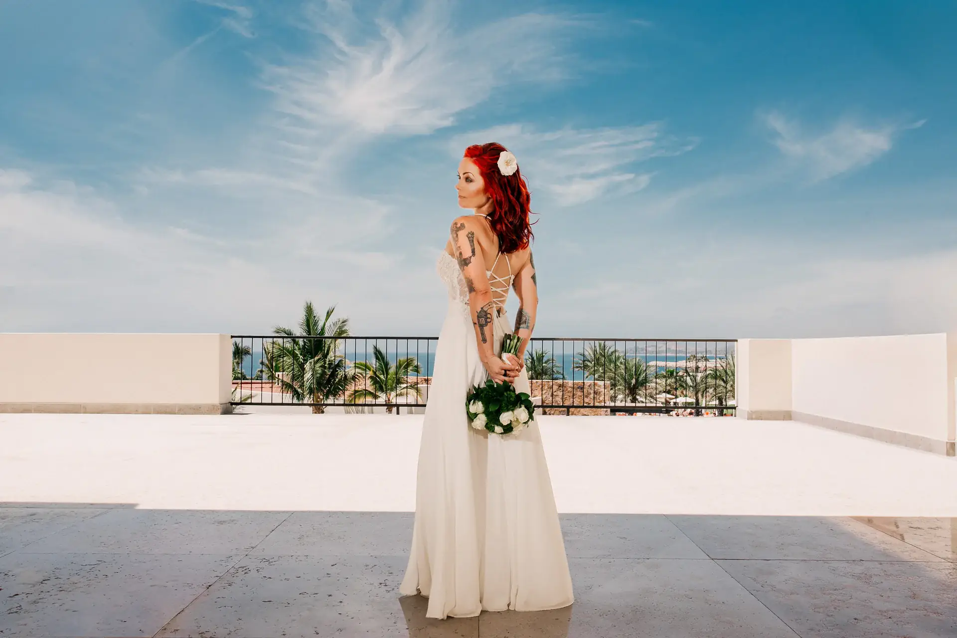 Retrato editorial de novia en azotea